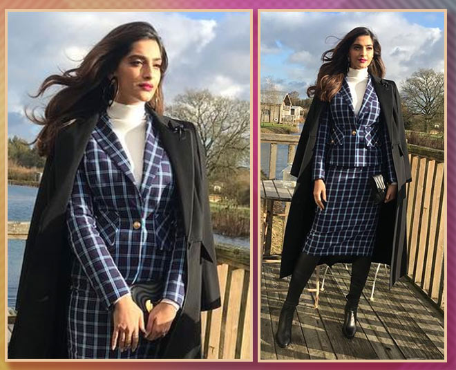sonam kapoor winter escada dress inside