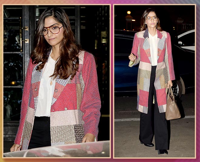 sonam kapoor winter patchwork coat inside