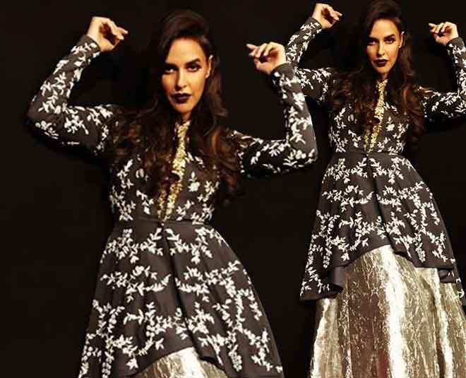Neha dhupia black white floral look