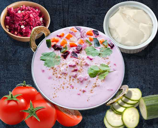 beetroots cucumbers tomato raita inside