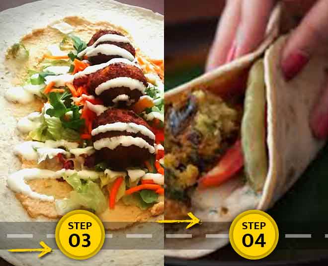 syria falafel veg roll inside