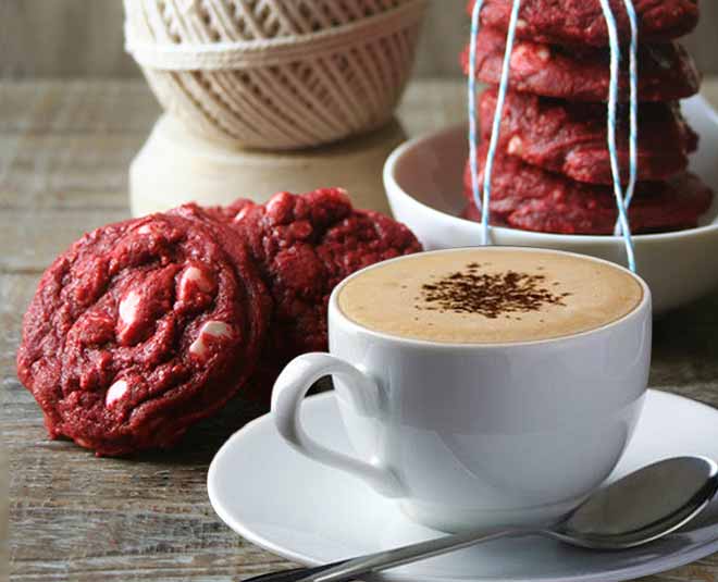 valentine day romantic red velvet cookies coffee