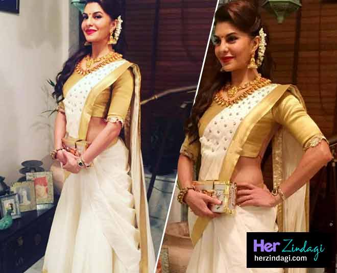 jacqueline bollywood south indian saree