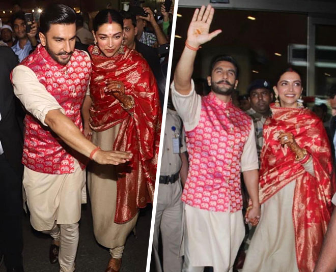 Deepika padukone and ranveer singh back to Mumbai see after marriage grehpravesh pictures