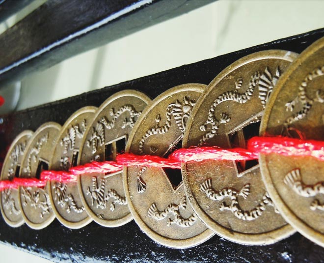 chinese coins and bells for good luck and vastu inside