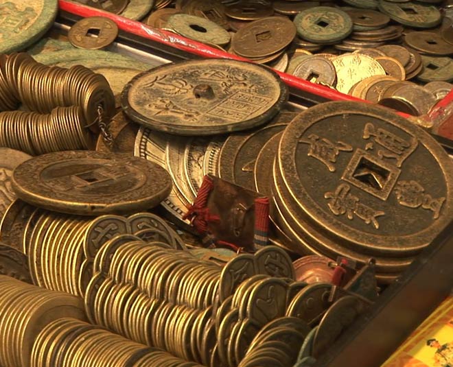 chinese coins and bells for good luck and vastu inside