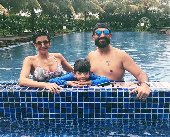 mandira bedi and son fitness inside