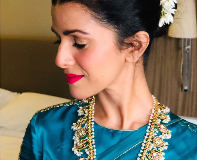 nimrat kaur blue saree bollywood actress