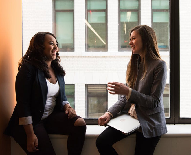 body language while talking with colleagues inside