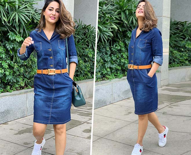 hina khan denim dress