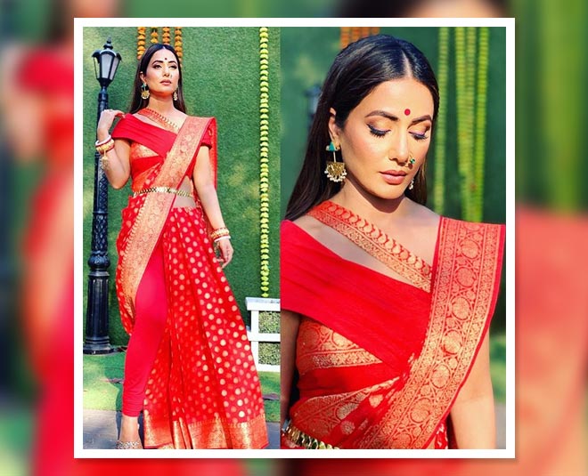 komolika saree draping style red saree