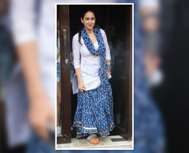 sara white kurta blue skirt