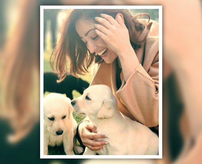 yami gautam with pet dog inside