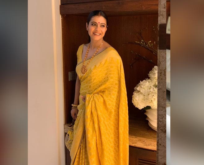 kajol sindoor khela saree look