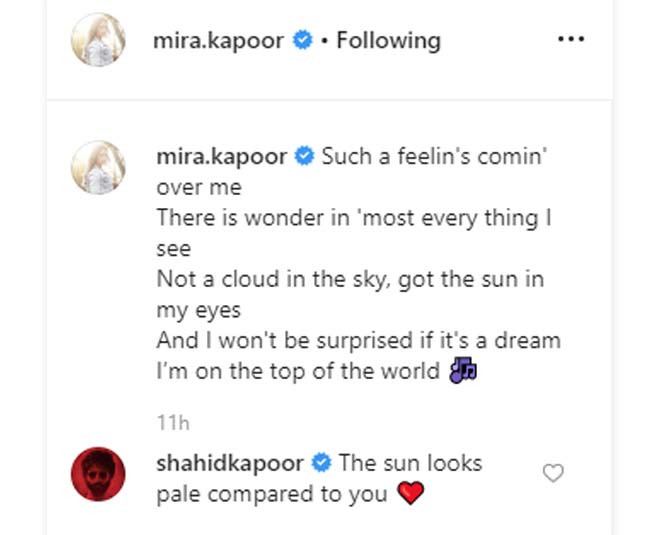 shahid comment on mira kapoor pic