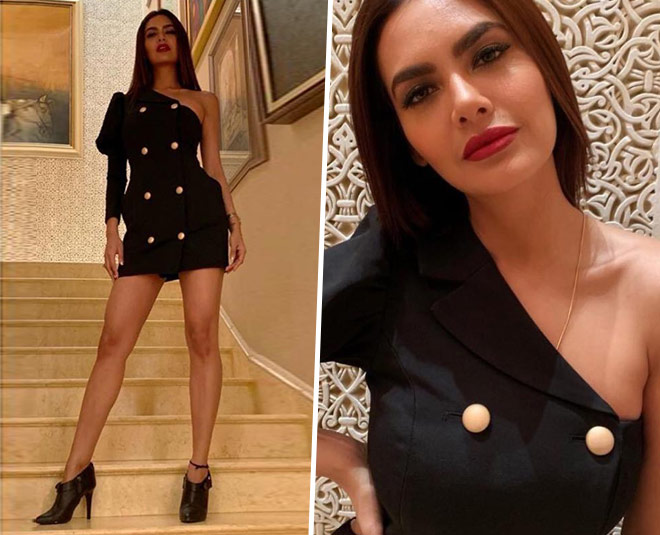 one shoulder dresses celebs esha inside