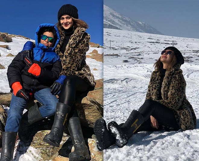 Tv actress Jennifer winget enjoying vacation with family at snowy Kashmir see pictures