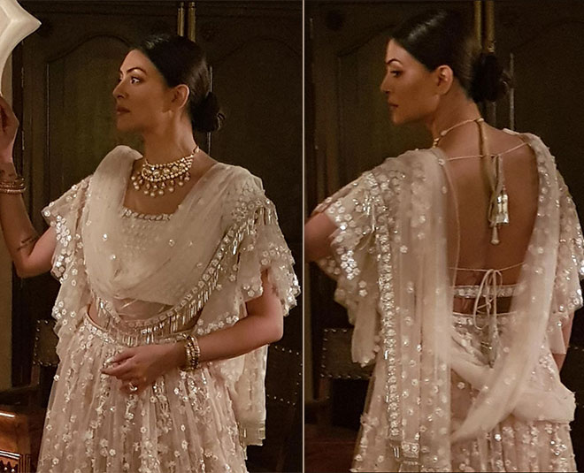 sushmita sen lehenga with shawl wedding look inside