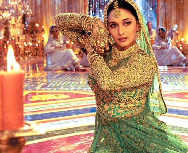 madhuri dixit in green lehenga inside