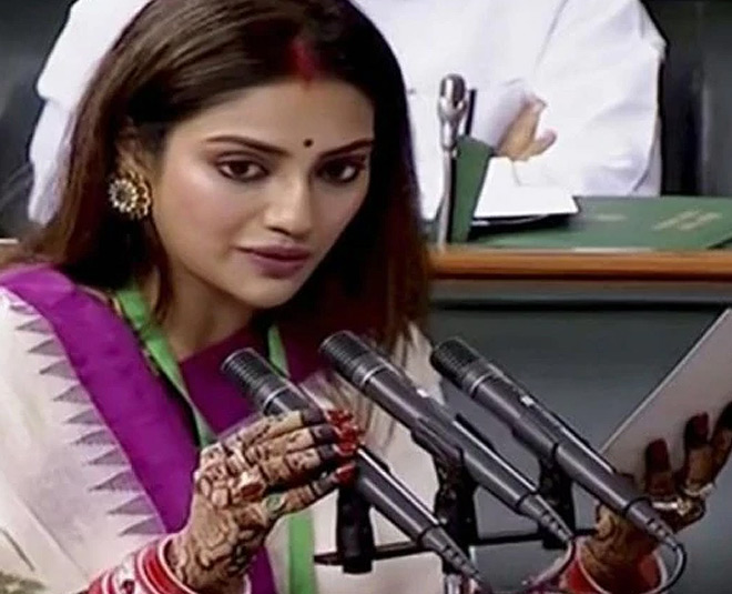 nusrat jahan in loksabha oath inside