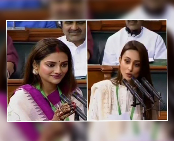 nusrat jahan with mimi chakraborty oath in parliament inside