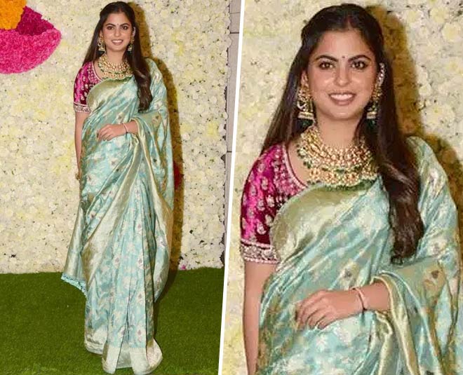 Isha ambani velvet blouse diwali party