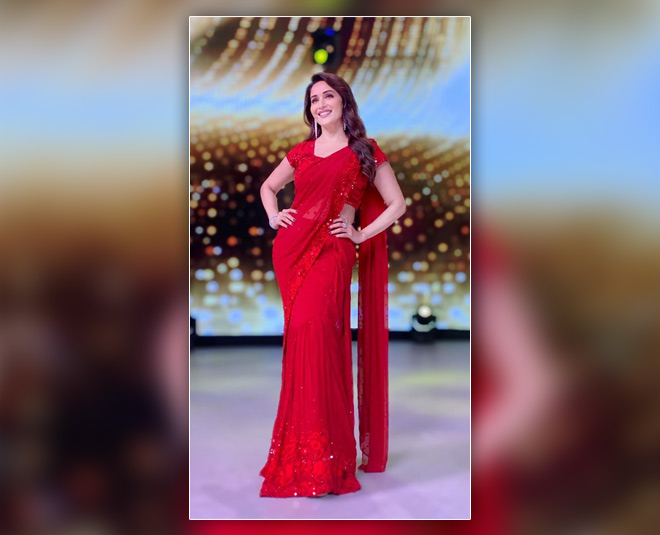 Madhuri dixit red saree look