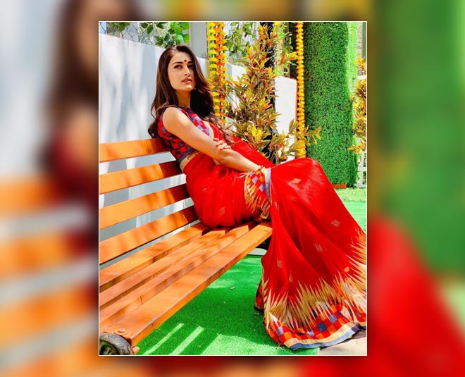 erica fernandis in beautiful red saree inside