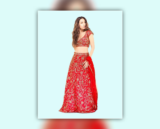 malaika arora red lehenga look