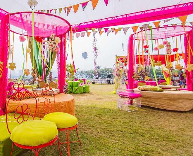 stage decor ideas for engagement and sangeet function inside two