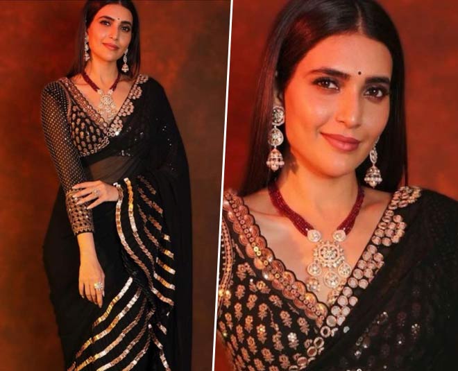 bollywood style black saree looks