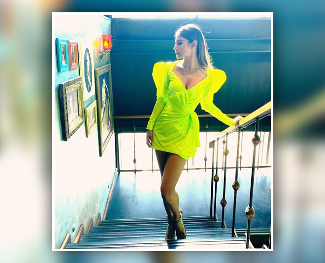 mouni roy evening party outfits neon
