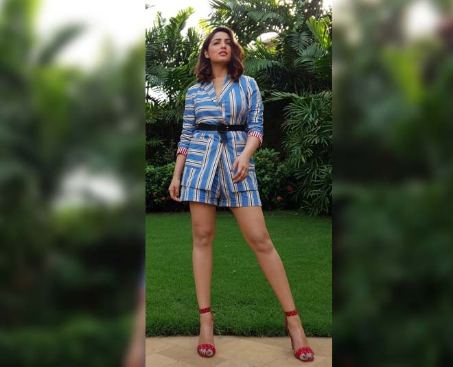 yami gautam monochromatic looks stripes