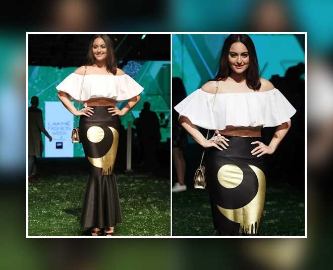 actress stylish in off shoulder dress inside