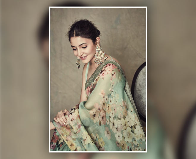 actresses green floral saree looks inside