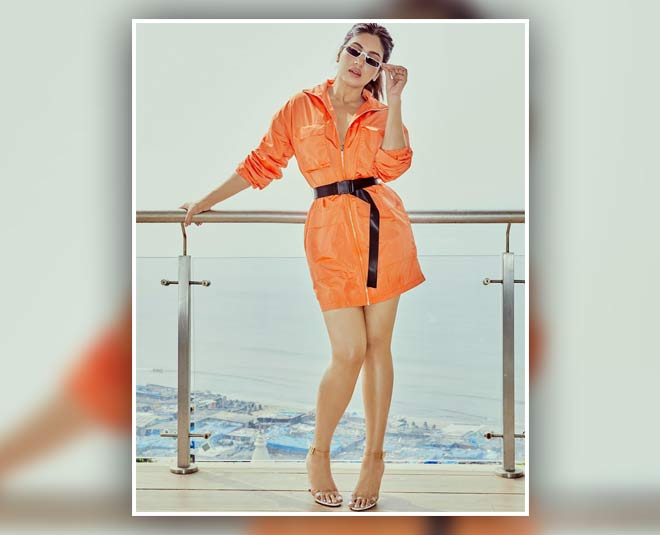 actresses orange short dress looks inside