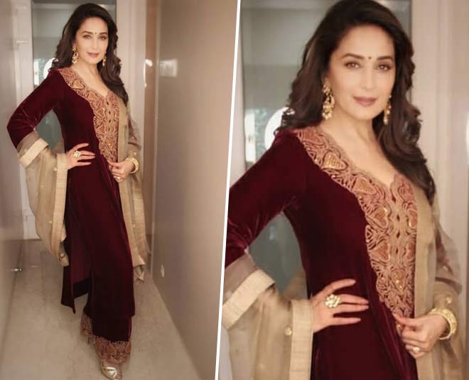 madhuri dixit red salwar suit lehenga looks for karwa chauth