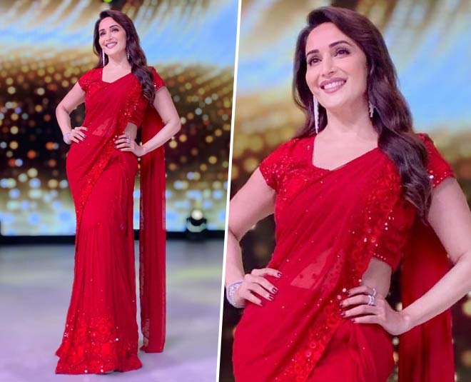 madhuri dixit red saree