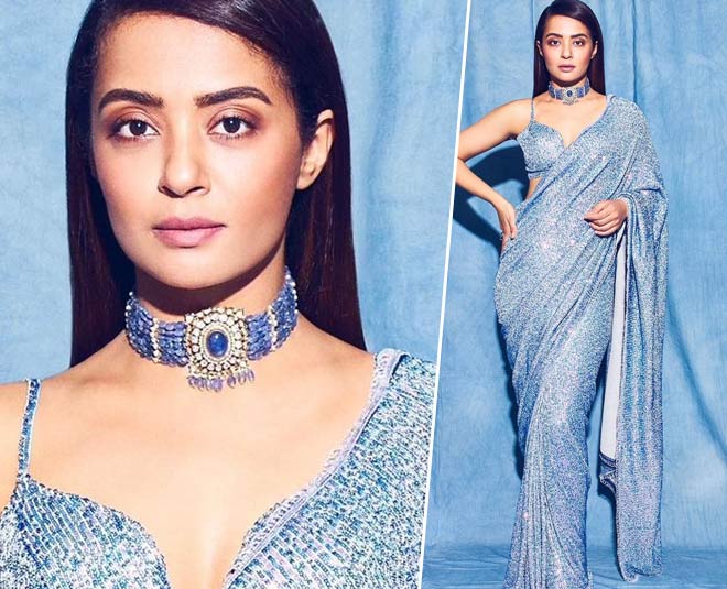 surveen chawla sequin saree looks for summer wedding