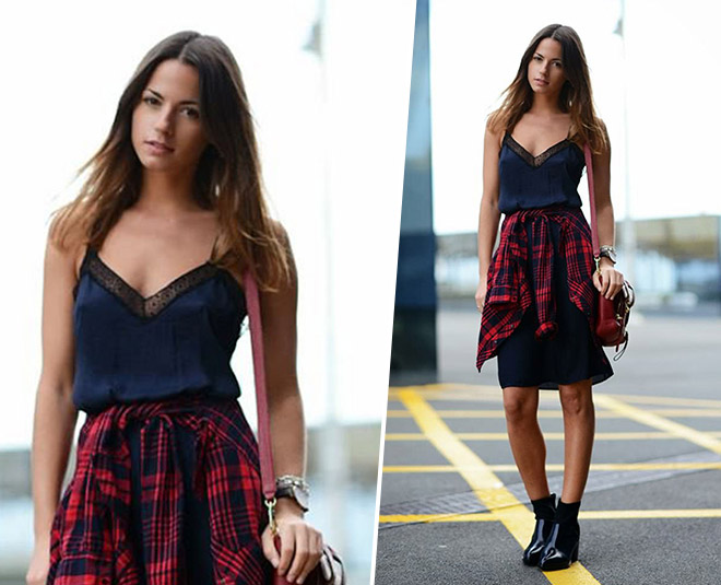 plaid shirt with short dress