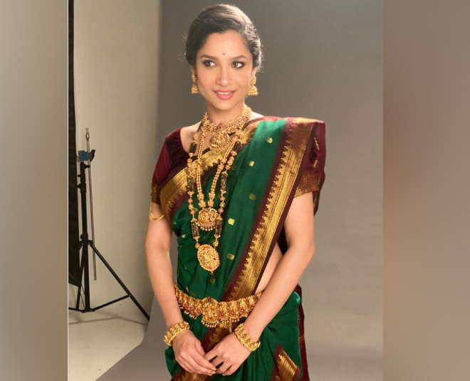 ankitas green colour saree