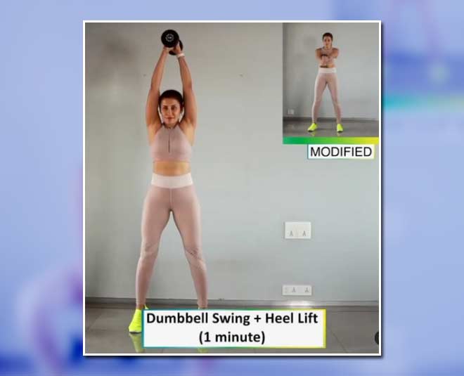 Dumbbell swing and heel lift