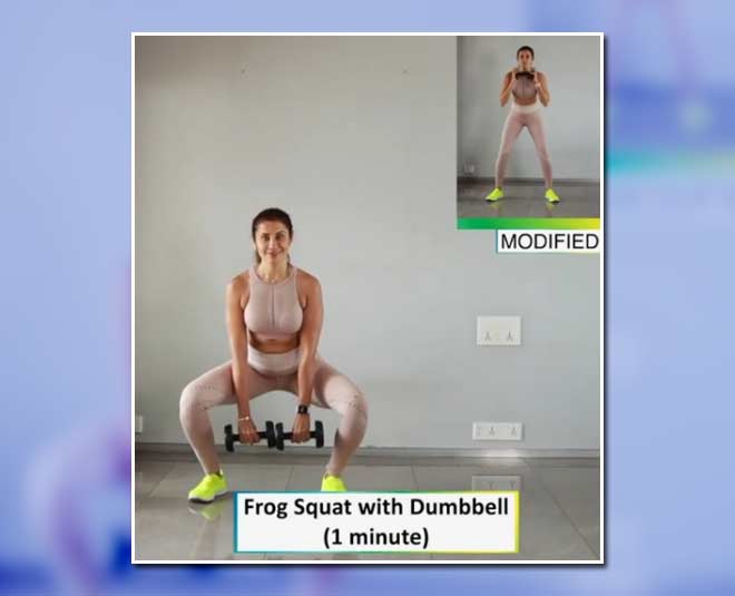 Frog squat with dumbbells