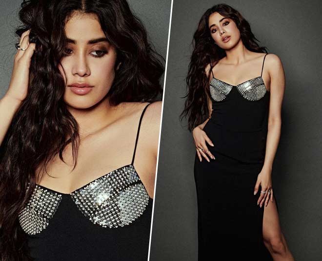 janhvi kapoor black slit gown