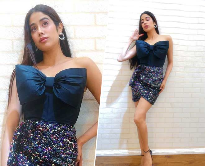janhvi kapoor bow style sequence skirt