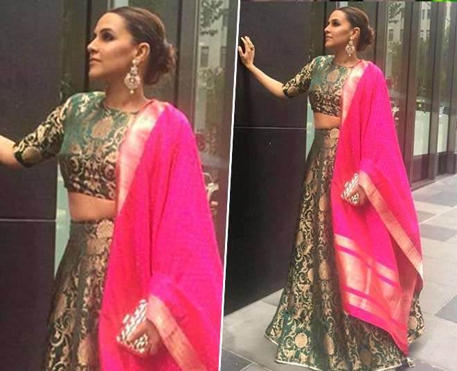 neha dhupia banarasi saree