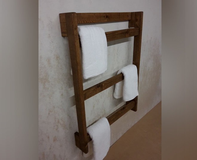 bathroom makeover wooden towel hanger