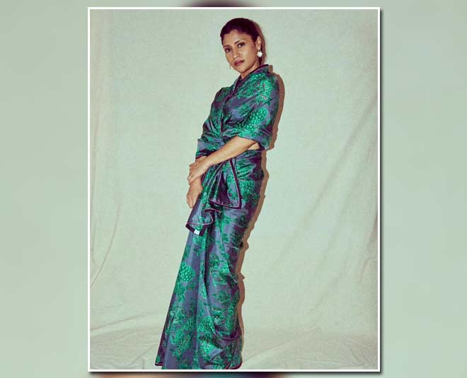 konkona in green silk saree