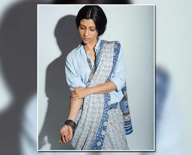 konkona in kalamkari saree