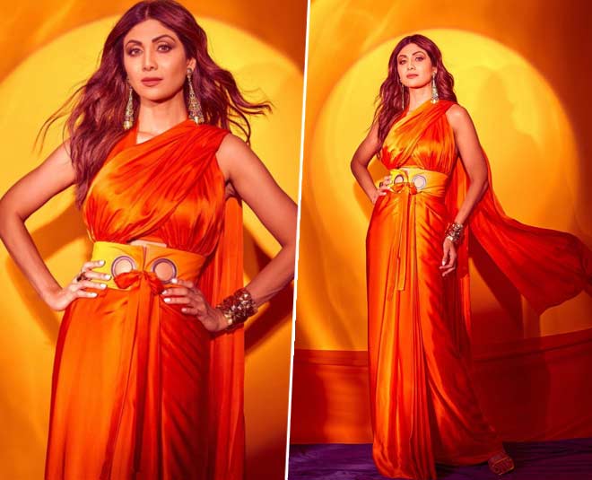 shilpa shetty inspired double pallu saree